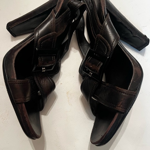 Prada Buckle Open Toe Strappy Heels Sandals EUR 38 US 8 Brown - Picture 7 of 10
